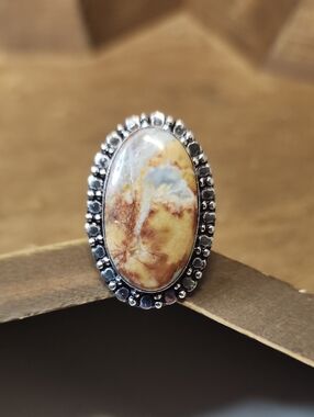 Handcrafted Yellow and Brown Oval Stone Statement Ring - Women Jewelry